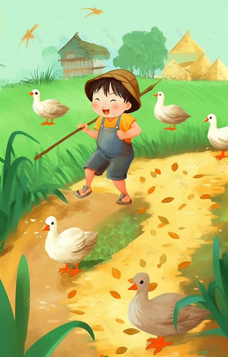 可爱赶鸭子手绘插画背景,插画/手绘图,插画/手绘图库,插画/手绘图下载,插画/手绘